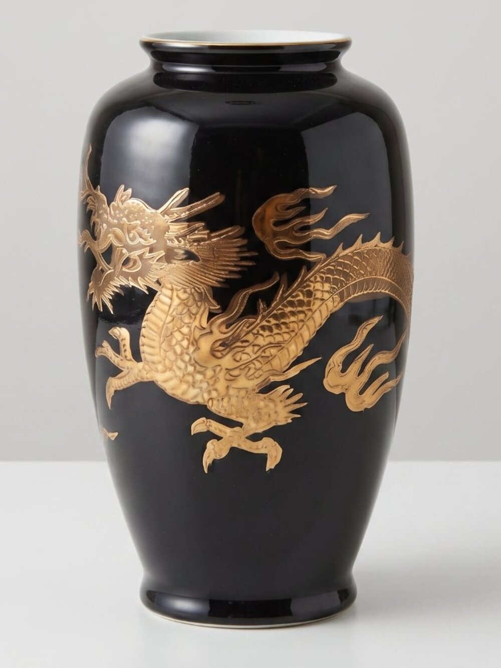 Mini Chinese Black Ceramic Vase Gold Dragon Asian Decorative Vase 5 In